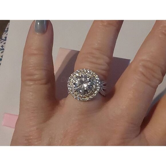 Gorgeous DIAMONIQUE 5.8 Carat Double Halo Design Ring Sz 8~Platinum/925SS - Picture 5 of 5